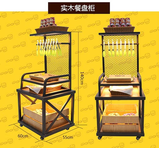 哈尔滨面包房铁木餐盘柜带滑轮定做