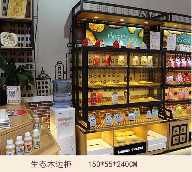 哈尔滨面包房铁木结合边柜制作